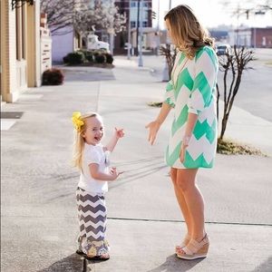 Pink Owl Brand Chevron Dress Green White Small